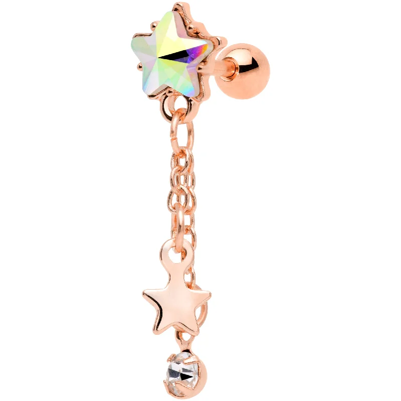 Women's Earrings – Elegant Designs for Every Personality--16 Gauge 1/4 Aurora Clear Gem Rose Gold Tone Star Dangle Cartilage