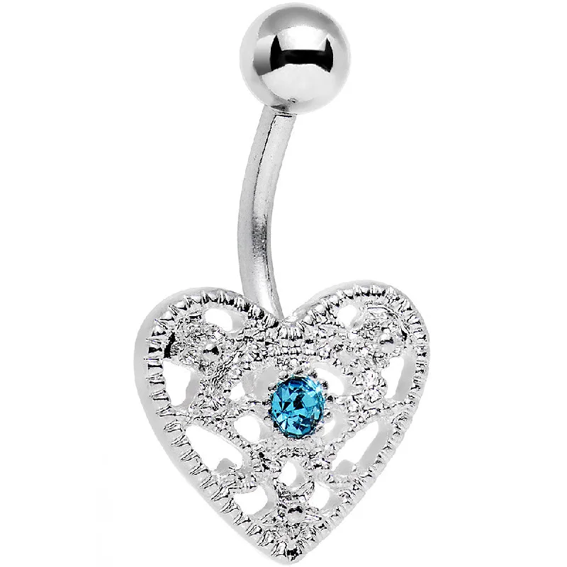 Belly Rings with Glittering Stones for Extra Shine -Aqua Gem Heavy Heart Belly Ring