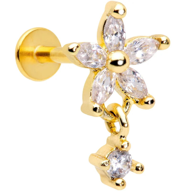 Designer Lip Rings for Luxurious Fashion16 Gauge 5/16 Clear CZ Gem Gold Tone Flower Dangle Cartilage Tragus Designer Lip Rings for Luxurious Fashion16 Gauge 5/16 Clear CZ Gem Gold Tone Flower Dangle Cartilage Tragus