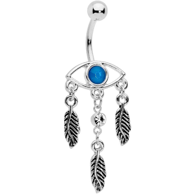 Trendy Belly Rings for Statement Fashion -Blue Clear Gem Vision of Feathers Dangle Belly Ring Trendy Belly Rings for Statement Fashion -Blue Clear Gem Vision of Feathers Dangle Belly Ring