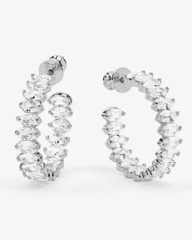 Women's Earrings – Elegant Designs for Every Personality--Baby "She's So Fine" Hoops 1" - Silver|white Diamondettes