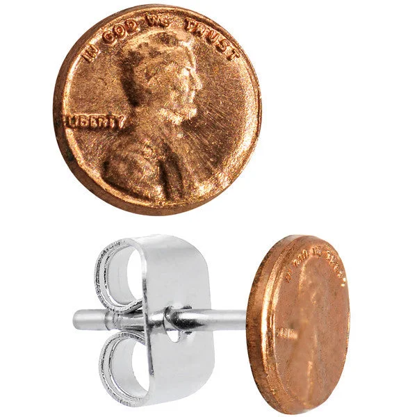 Women's Earrings – Elegant Designs for Every Personality--Miniature Copper Lucky Penny Stud Earrings