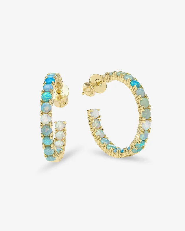 Women's Earrings – Elegant Designs for Every Personality--Heiress Ombré Hoops 1" - Gold|Blue Opal Ombré