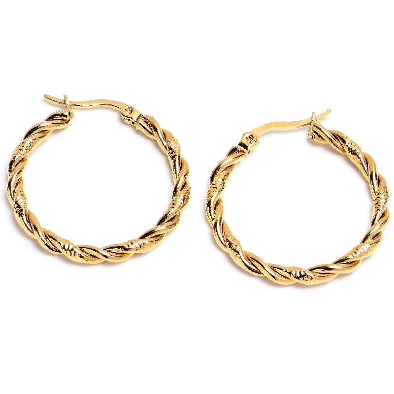 Women's Earrings – Elegant Designs for Every Personality--Gold PVD Steel Post Twisted 23mm Hoop Earrings