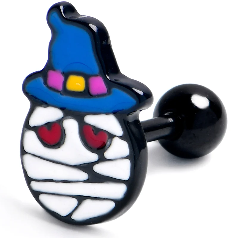 Women's Earrings – Elegant Designs for Every Personality--16 Gauge 1/4 Black Witch Hat Mummy Halloween Cartilage Tragus Earring