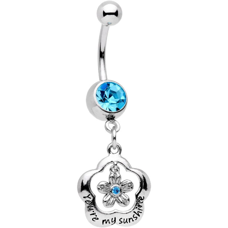 Comfortable Belly Rings with Unique Detailing -Aqua Gem Youre My Sunshine Flower Dangle Belly Ring Comfortable Belly Rings with Unique Detailing -Aqua Gem Youre My Sunshine Flower Dangle Belly Ring