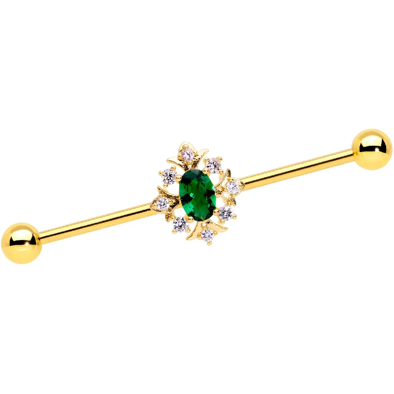 Women's Earrings – Elegant Designs for Every Personality--14 Gauge Green Gem Gold Tone Oval Sunburst Industrial Barbell 38mm Women's Earrings – Elegant Designs for Every Personality--14 Gauge Green Gem Gold Tone Oval Sunburst Industrial Barbell 38mm