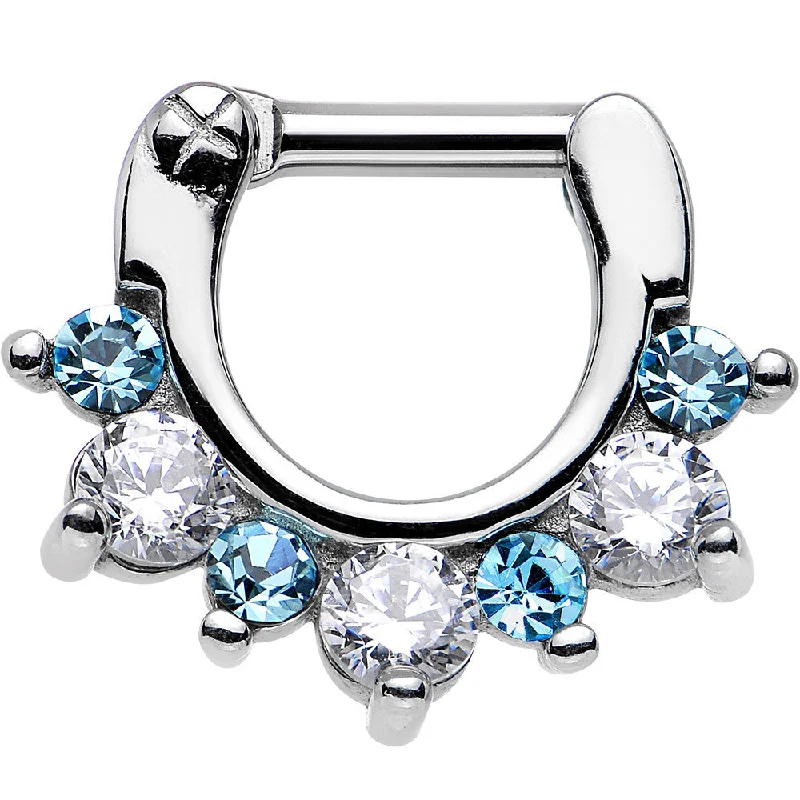 Bold Nose Rings -14 Gauge 1/4 Stainless Steel Clear Aqua Cubic Zirconia Septum Clicker Bold Nose Rings -14 Gauge 1/4 Stainless Steel Clear Aqua Cubic Zirconia Septum Clicker