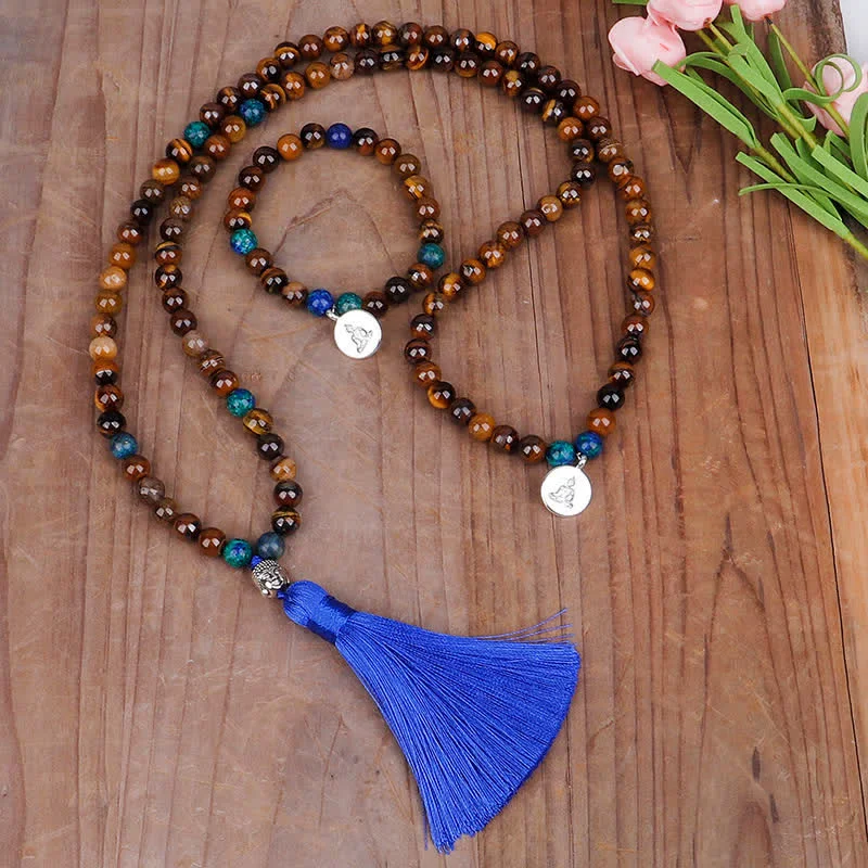 Men's Bracelets with Gemstones-Buddha Stones 108 Mala Beads Tiger Eye Buddha Strength Bracelet Tassel Necklace Pendant Men's Bracelets with Gemstones-Buddha Stones 108 Mala Beads Tiger Eye Buddha Strength Bracelet Tassel Necklace Pendant