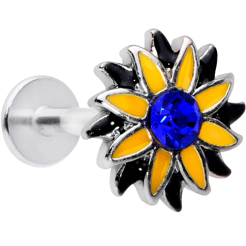 Unique Lip Rings with Contemporary Design16 Gauge 5/16 Blue Faux Druzy Yellow Sunflower Labret Monroe Tragus