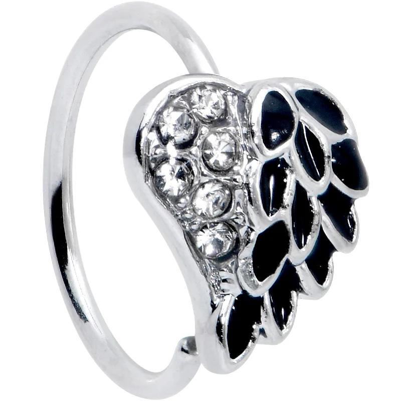 Nose Rings with Easy Closure -20 Gauge 5/16 Clear Gem Heavenly Heart Angel Wing Black Nose Hoop Nose Rings with Easy Closure -20 Gauge 5/16 Clear Gem Heavenly Heart Angel Wing Black Nose Hoop