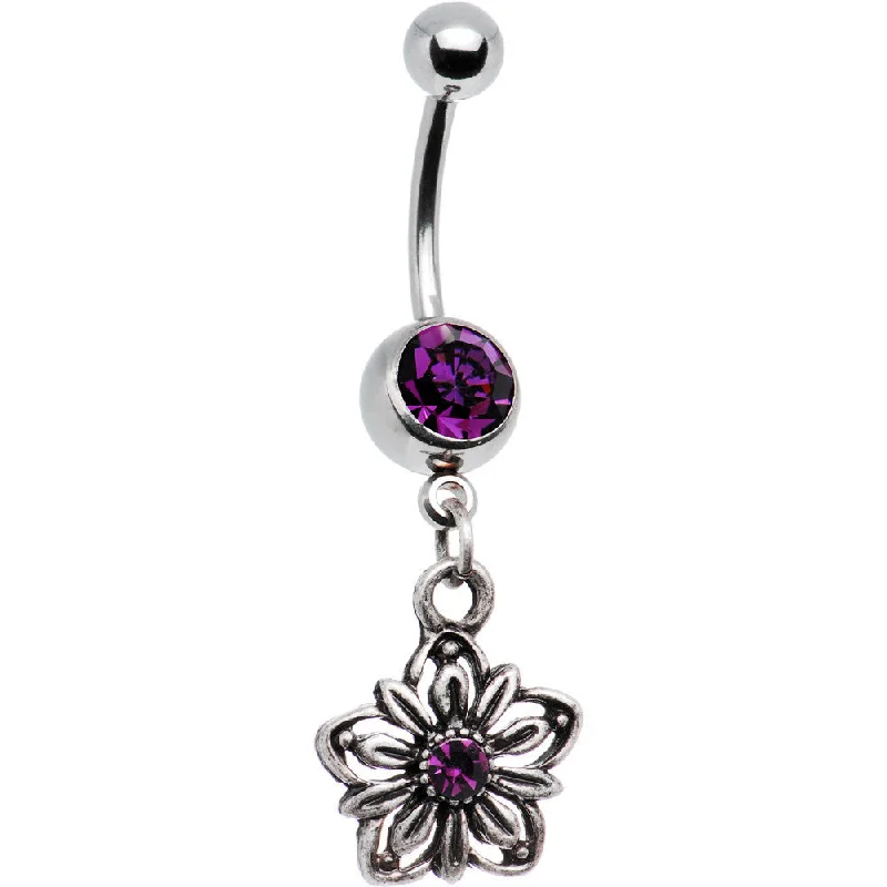 Belly Rings for Creative Fashionistas -Gerber Daisy Flower Violet Gem Dangle Belly Ring Belly Rings for Creative Fashionistas -Gerber Daisy Flower Violet Gem Dangle Belly Ring