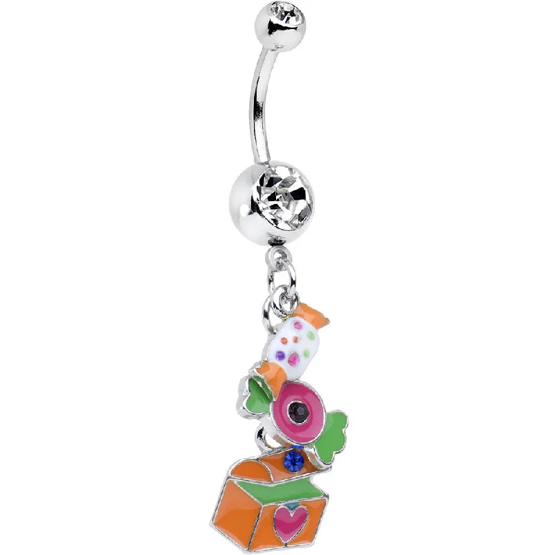 Beautiful Belly Rings for Glamorous Appeal -Clear Gem Colorful Christmas Candy Dangle Belly Ring Beautiful Belly Rings for Glamorous Appeal -Clear Gem Colorful Christmas Candy Dangle Belly Ring