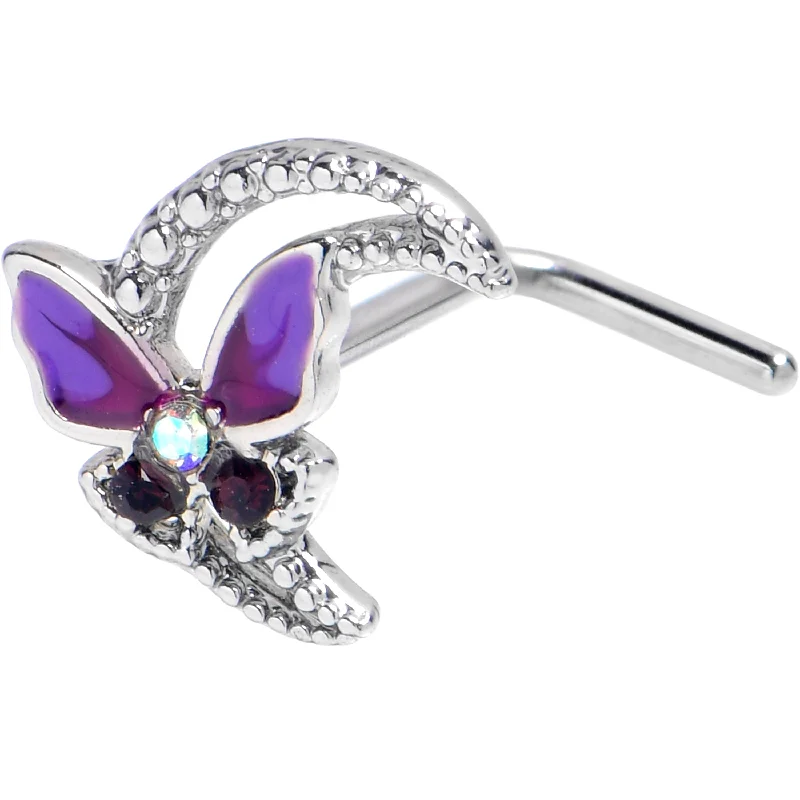 Stunning Nose Rings for All Styles -20 Gauge 7mm Aurora Gem Butterfly Purple Beauty L Shape Nose Ring Stunning Nose Rings for All Styles -20 Gauge 7mm Aurora Gem Butterfly Purple Beauty L Shape Nose Ring