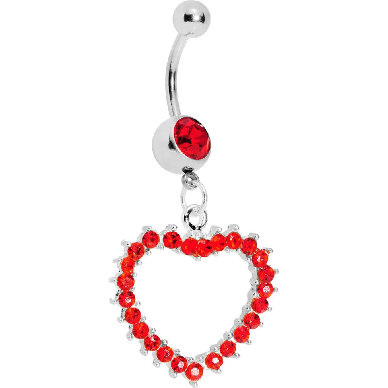 Comfortable Belly Rings with Shiny Finish -Passionate Red Gem Paved Hollow Heart Belly Ring Comfortable Belly Rings with Shiny Finish -Passionate Red Gem Paved Hollow Heart Belly Ring
