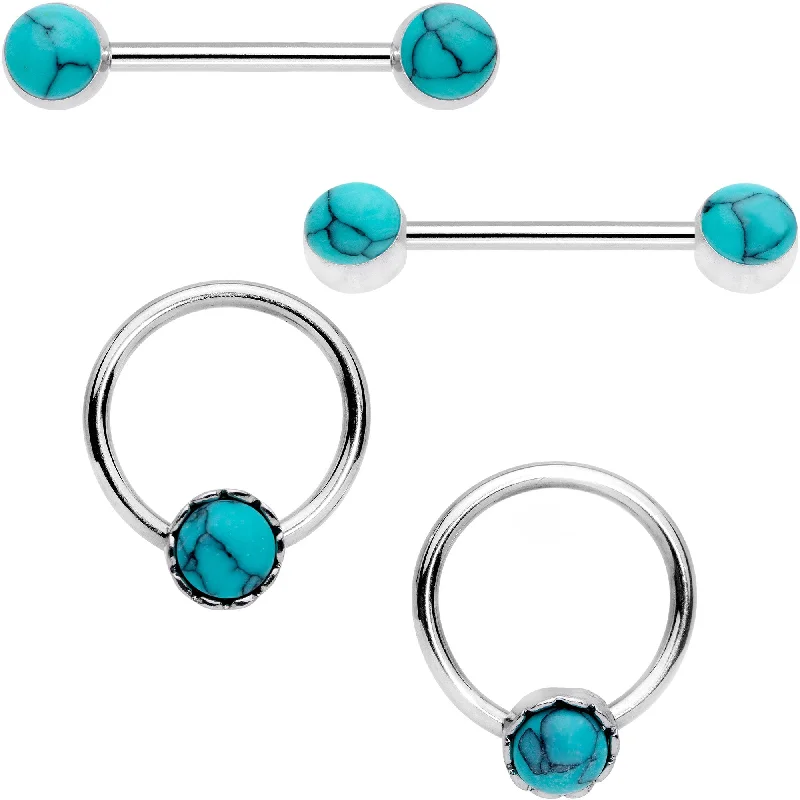 Comfortable Lip Rings with Gorgeous Shine14 Gauge Faux Turquoise Southwest Captive Ring Barbell Nipple Ring Set Comfortable Lip Rings with Gorgeous Shine14 Gauge Faux Turquoise Southwest Captive Ring Barbell Nipple Ring Set