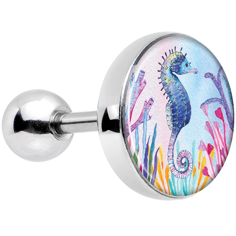 Women's Earrings – Elegant Designs for Every Personality--16 Gauge 1/4 Watercolor Seahorse Tragus Cartilage Earring Women's Earrings – Elegant Designs for Every Personality--16 Gauge 1/4 Watercolor Seahorse Tragus Cartilage Earring