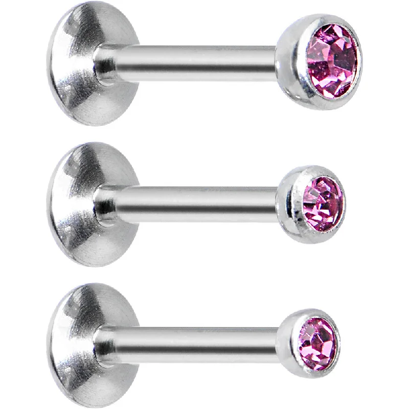 Women's Earrings – Elegant Designs for Every Personality--16 Gauge 5/16 Pink Gem Helix Cartilage Barbell 3 Pack Set