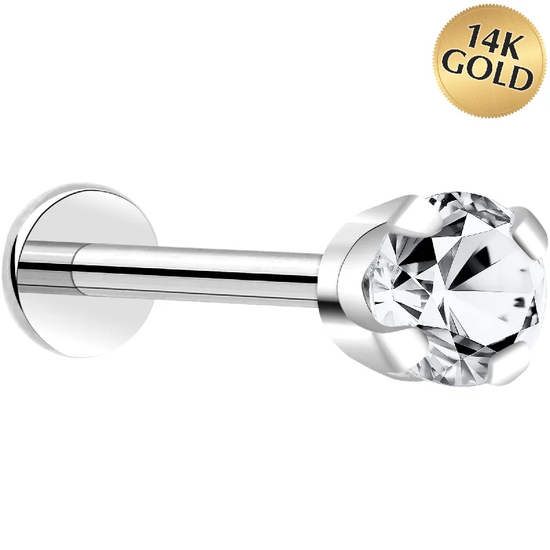 Women's Earrings – Elegant Designs for Every Personality--14k White Gold Flat Back Earring with 3mm Cubic Zirconia Handmade