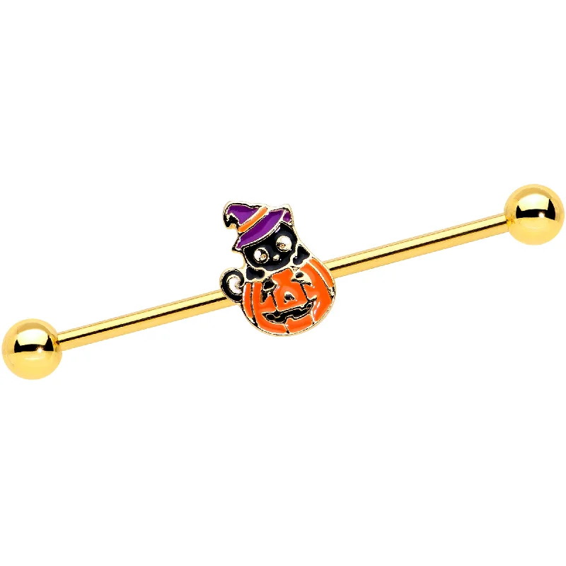 Women's Earrings – Elegant Designs for Every Personality--14 Gauge Gold Tone Black Cat Witch Halloween Industrial Barbell 38mm Women's Earrings – Elegant Designs for Every Personality--14 Gauge Gold Tone Black Cat Witch Halloween Industrial Barbell 38mm
