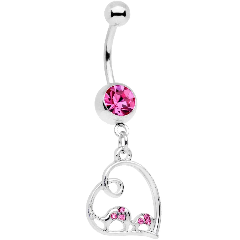 Stylish Belly Rings for Bold Fashion Statements -Pink Gem Swirling Heart Cluster Dangle Belly Ring Stylish Belly Rings for Bold Fashion Statements -Pink Gem Swirling Heart Cluster Dangle Belly Ring