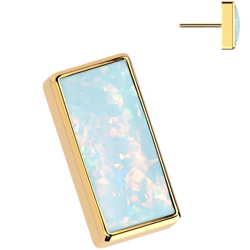 Women's Earrings – Elegant Designs for Every Personality--White Synthetic Opal Golden ASTM F-136 Bar Flat Back Earring Push In Top