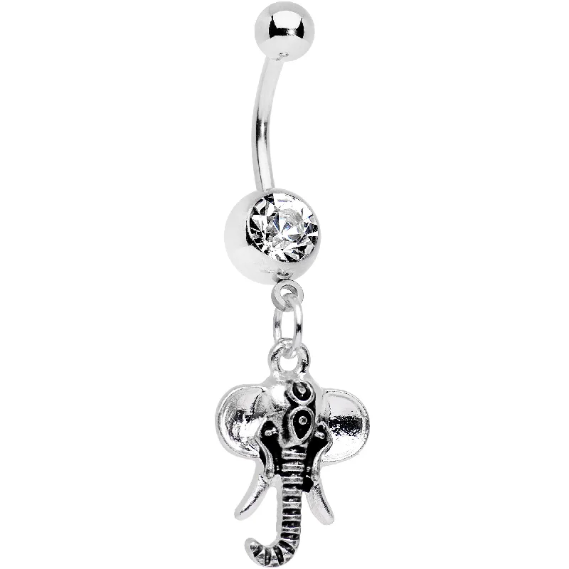 Comfortable Belly Rings for Active Use -Clear Gem Elephant Trunk Dangle Belly Ring