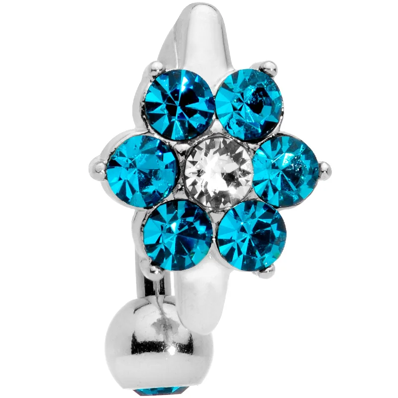 Comfortable Belly Rings for Bold Looks -Blue CZ Gem Pretty Posy Flower Top Mount Belly Ring Comfortable Belly Rings for Bold Looks -Blue CZ Gem Pretty Posy Flower Top Mount Belly Ring
