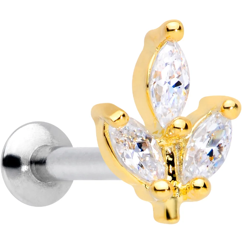 Comfortable and Stylish Lip Rings for Every Look16 Gauge 5/16 CZ Gem Gold PVD Leaf Threadless Push In Labret Tragus