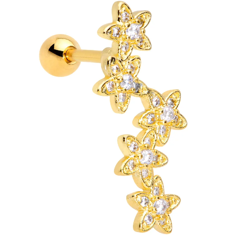 Women's Earrings – Elegant Designs for Every Personality--16 Gauge 1/4 Clear CZ Gem Gold Tone Fancy Flower Cartilage Tragus