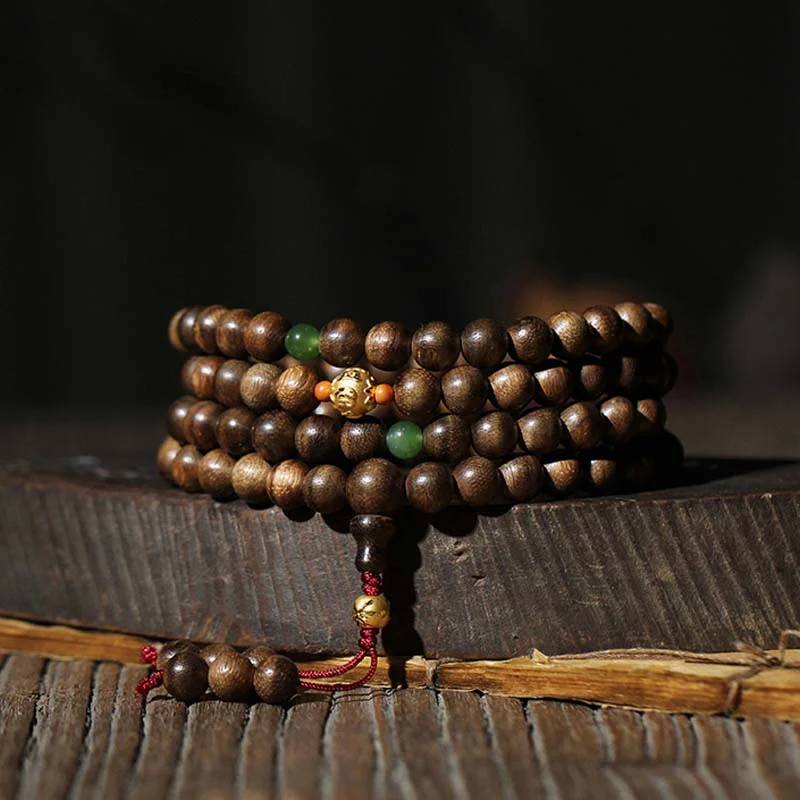 Adjustable Metal Bracelets for Men-Buddha Stones 999 Gold 108 Mala Beads Kalimantan Agarwood Cyan Jade Six True Words Strength Bracelet Adjustable Metal Bracelets for Men-Buddha Stones 999 Gold 108 Mala Beads Kalimantan Agarwood Cyan Jade Six True Words Strength Bracelet
