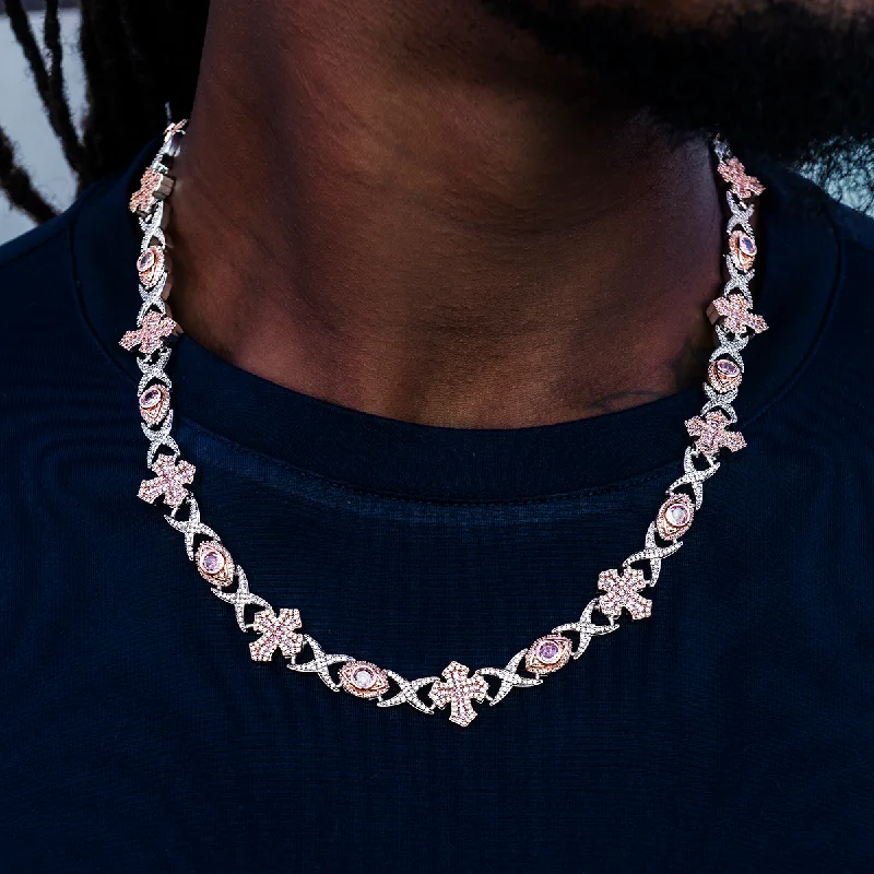 Exclusive Men's Necklaces & Pendants for the Modern Gentleman-Baguette Cross Evil Eye Chain in Rose Gold Exclusive Men's Necklaces & Pendants for the Modern Gentleman-Baguette Cross Evil Eye Chain in Rose Gold