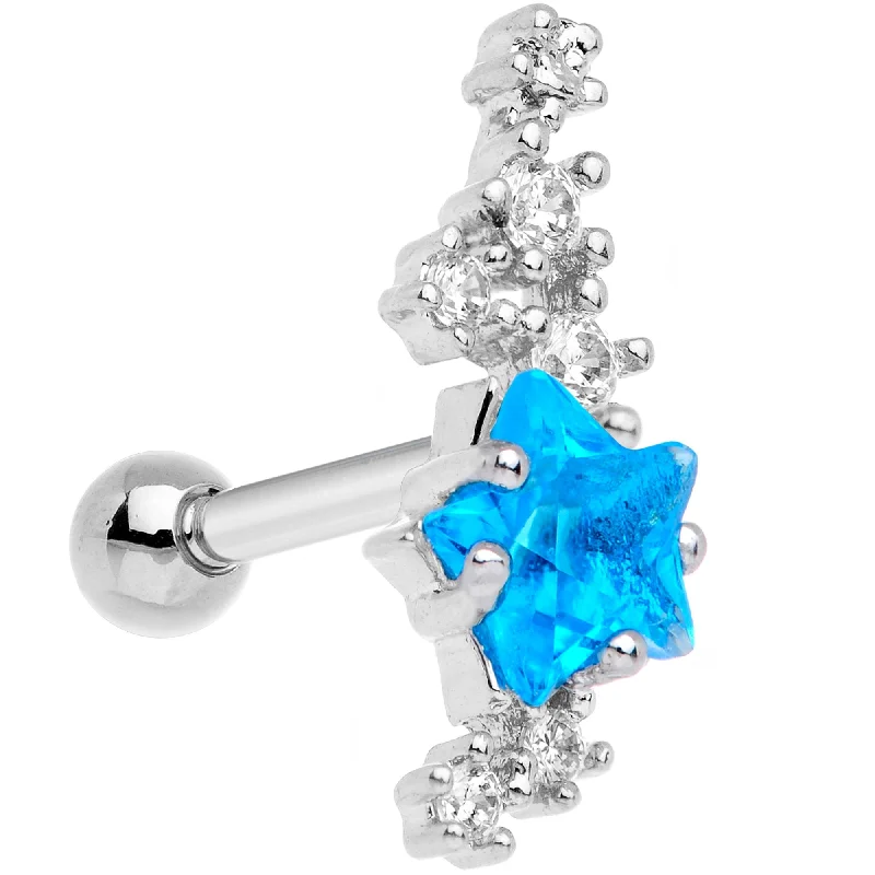 Women's Earrings – Elegant Designs for Every Personality--Aqua CZ Gem Shooting Star Cartilage Tragus Earring