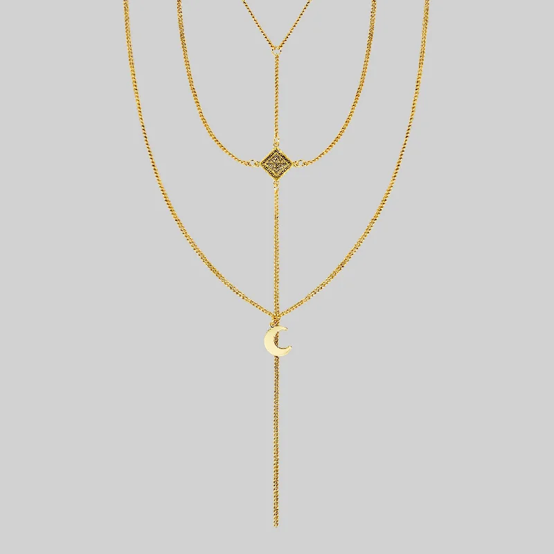 Shop Classic Women's  Necklaces & Pendants with a Modern Twist-ZODIAC. Layered Moon Chain Choker - Gold