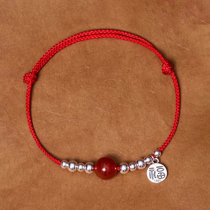 Men's Bracelets for Outdoor Style-Buddha Stones Handmade 925 Sterling Silver Fu Character Red Agate Fortune Braided Ultra-Thin Rope Bracelet Men's Bracelets for Outdoor Style-Buddha Stones Handmade 925 Sterling Silver Fu Character Red Agate Fortune Braided Ultra-Thin Rope Bracelet