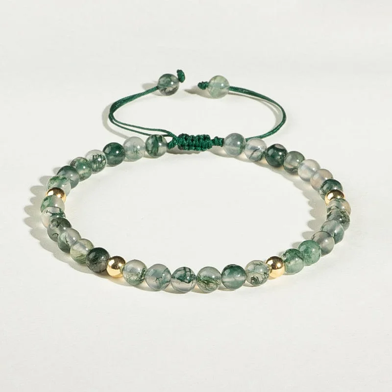Women's Stackable Bangle Sets-Buddha Stones Moss Agate Lucky Balance Bracelet