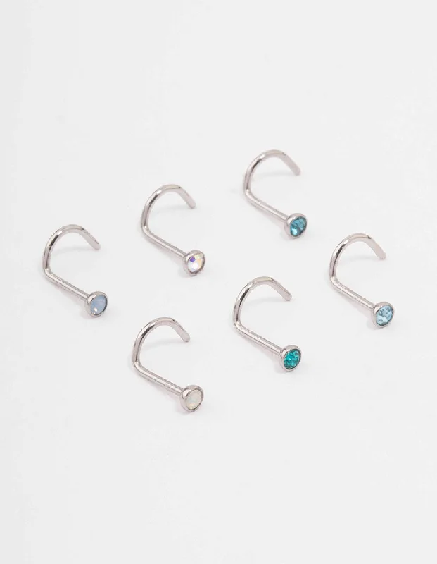 Nose Rings for Classic Timeless Fashion -Surgical Steel Blue Mermaid Nose Piercing 6-Pack Nose Rings for Classic Timeless Fashion -Surgical Steel Blue Mermaid Nose Piercing 6-Pack
