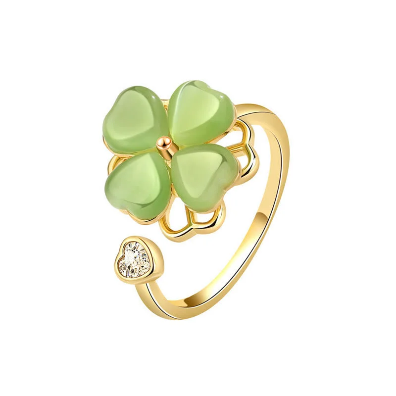 Chic Women's Rings for Fashion-Forward Looks-Buddha Stones Cat's Eye Four Leaf Clover Zircon Love Rotatable Ring Chic Women's Rings for Fashion-Forward Looks-Buddha Stones Cat's Eye Four Leaf Clover Zircon Love Rotatable Ring