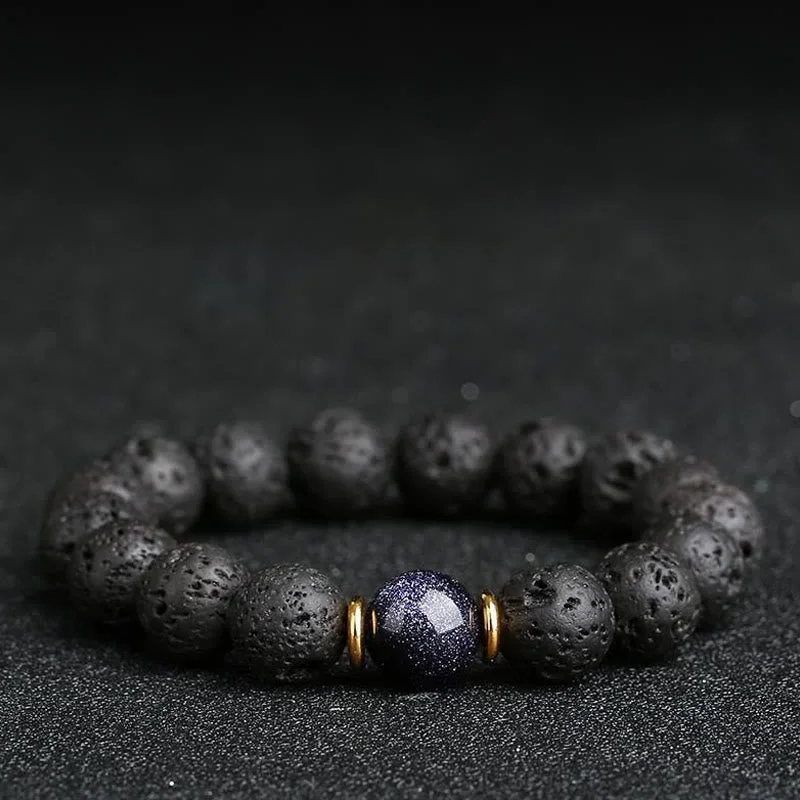Men's Bracelets for Trendy Fashion Statements-Buddha Stones Lava Rock Goldstone Blue Sandstone Healing Bracelet Men's Bracelets for Trendy Fashion Statements-Buddha Stones Lava Rock Goldstone Blue Sandstone Healing Bracelet