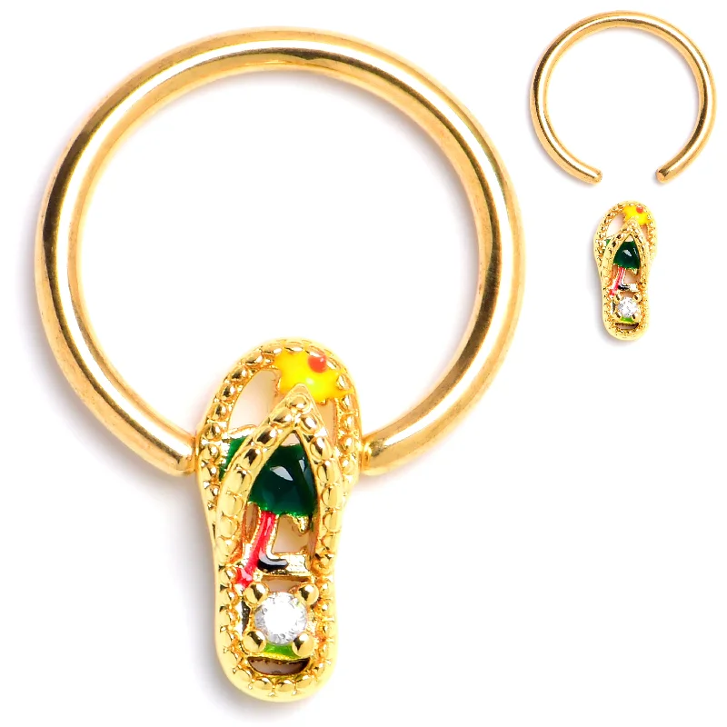 Women's Earrings – Elegant Designs for Every Personality--16 Gauge 3/8 Clear Gem Gold Tone Beach Sandal BCR Captive Ring Women's Earrings – Elegant Designs for Every Personality--16 Gauge 3/8 Clear Gem Gold Tone Beach Sandal BCR Captive Ring