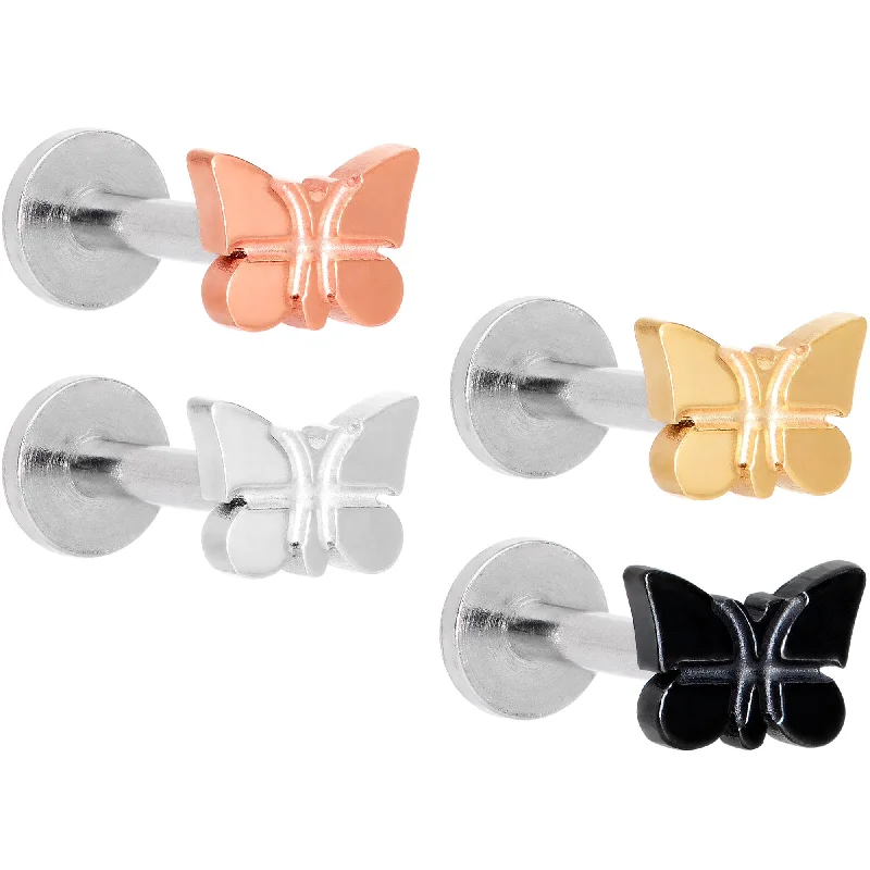 Lip Rings for a Polished Look16 Gauge MultiColor Internally Threaded Butterfly Labret Set of 4