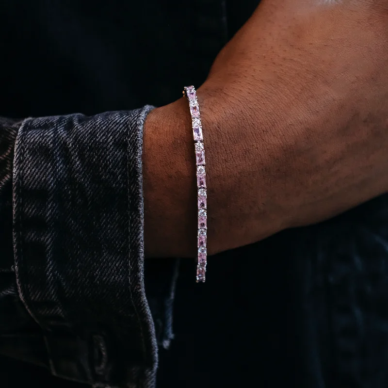 Bohemian Bracelets for Men-Pink Diamond Baguette Tennis Bracelet