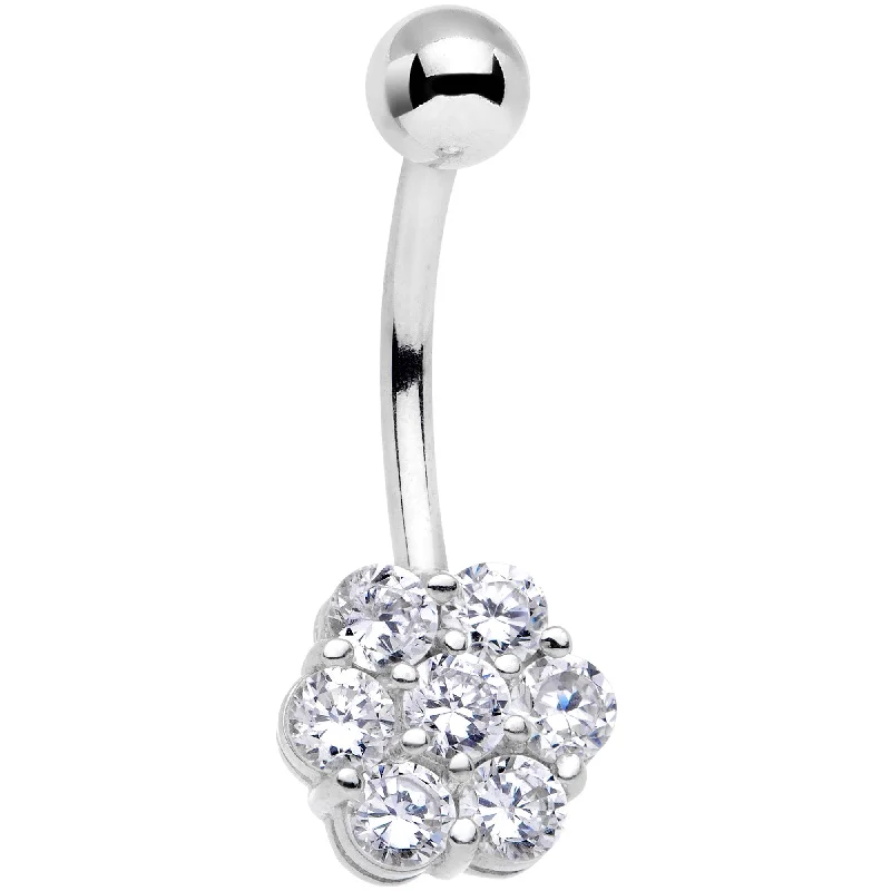 Comfortable Belly Rings for Daily Fashion -Solid 14kt White Gold Gem Flower Belly Ring-16 Gauge Comfortable Belly Rings for Daily Fashion -Solid 14kt White Gold Gem Flower Belly Ring-16 Gauge