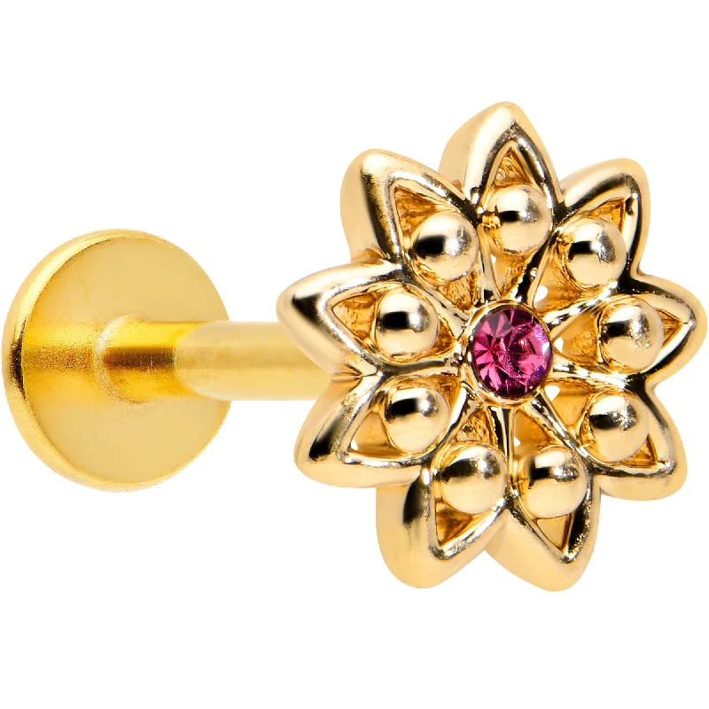 Elegant Lip Rings for Professional Style16 Gauge 5/16 Pink Gem Gold Tone Starry Flower Labret Monroe Tragus