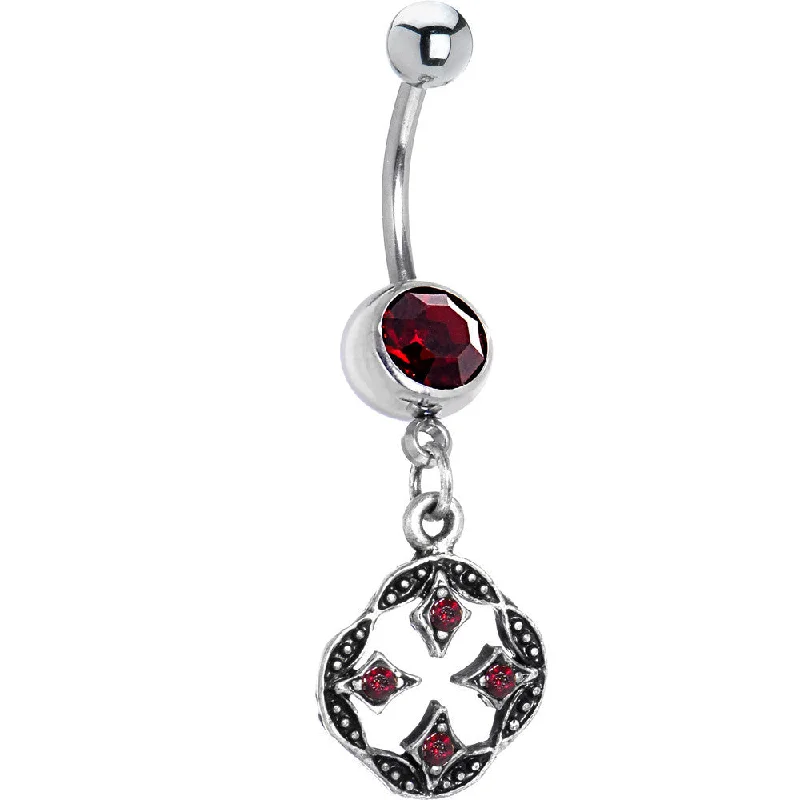 Belly Rings with Beautiful Crystal Accents -Mystical Siam Red Gem Dangle Banana Belly Ring Belly Rings with Beautiful Crystal Accents -Mystical Siam Red Gem Dangle Banana Belly Ring