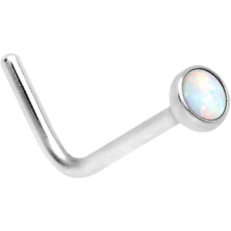 Elegant Nose Rings with Gemstone Finishes -20 Gauge 2mm White Synthetic Opal L-Shaped Nose Ring Elegant Nose Rings with Gemstone Finishes -20 Gauge 2mm White Synthetic Opal L-Shaped Nose Ring