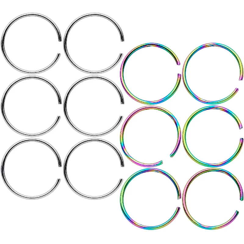 Nose Rings with Precious Stones -22 Gauge 5/16 Steel Rainbow Anodized Seamless Circular Ring Set of 12 Nose Rings with Precious Stones -22 Gauge 5/16 Steel Rainbow Anodized Seamless Circular Ring Set of 12