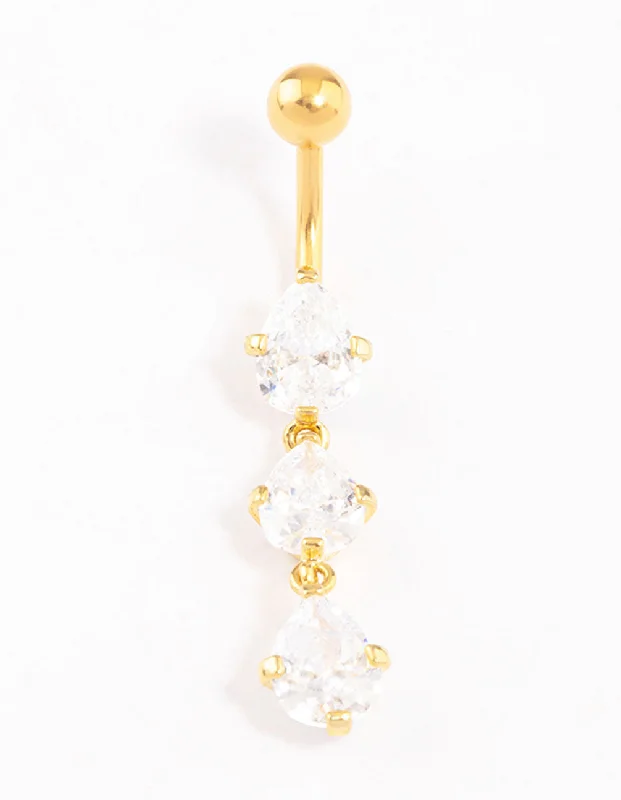 Stunning Belly Rings with Timeless Shine -Gold Plated Titanium Cubic Zirconia Drop Belly Ring Stunning Belly Rings with Timeless Shine -Gold Plated Titanium Cubic Zirconia Drop Belly Ring