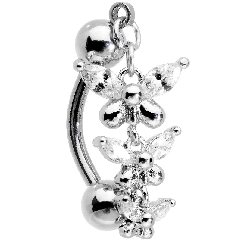 Beautiful Belly Rings with Unique Touch -Clear Gem Band of Butterflies Top Mount Dangle Belly Ring Beautiful Belly Rings with Unique Touch -Clear Gem Band of Butterflies Top Mount Dangle Belly Ring