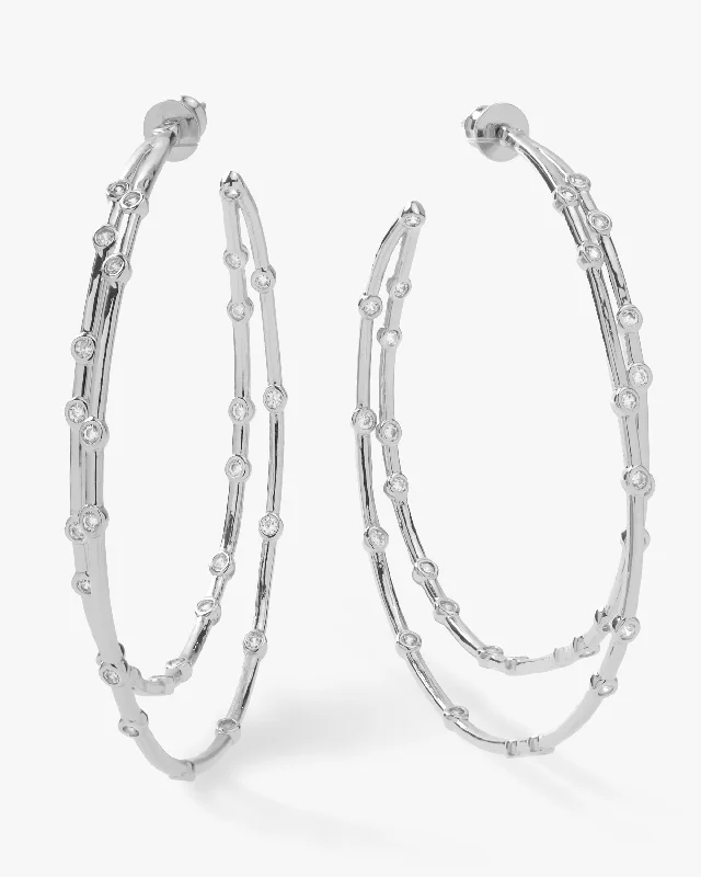 Women's Earrings – Elegant Designs for Every Personality--Big Ass Doubled Hoops 2.5" - Silver|White Diamondettes